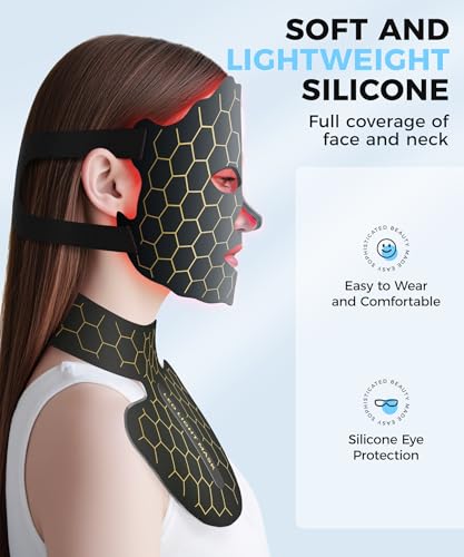 Yahi Red Light Therapy for Face, Led Face Mask Light Therapy, 7 Colors LED Face & Neck Mask Light Therapy At Home, Black
