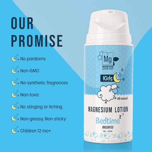 Unscented Magnesium Lotion for Kids | 5oz Bottle with 250mg in each Teaspoon | We use Natural Shea Butter in Our Paraben-Free Magnesium Lotion for Sleep