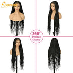 QUEENTAS 40" Lace Front Braided Wigs Box Boho Braids Wig for Black Women Faux Locs Wig with Baby Hair Natural Black Long Pre Braid Dreadlock wig