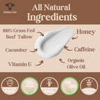 Tallow Eye Cream infused with Caffeine, Honey, Vitamin E and Cucumber, 100% Grass Fed Beef Tallow, Moisturizer , Dark Circles and Puffiness, Anti-Aging Cream , Anti-Wrinkle Under Eye Cream - 2oz