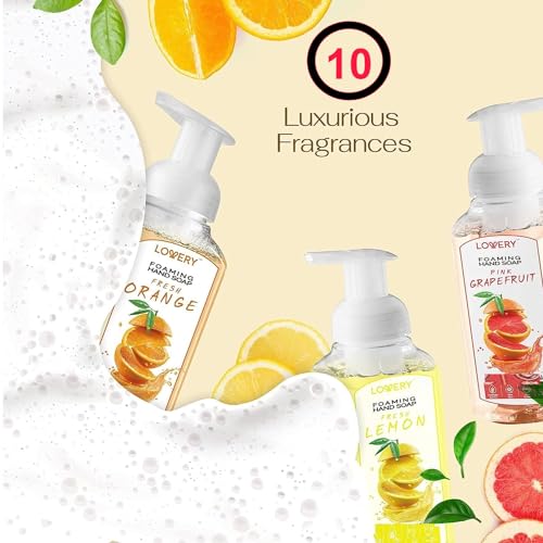 Foaming Hand Soap Pack of 10 - Moisturizing Hand Soap with Aloe Vera and Essential Oils - Alcohol-Free-Hand Wash in Citrus Blend, Lemon, Orange, Lime, Grapefruit Bath Soap Set
