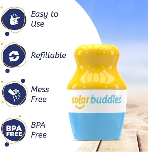 Solar Buddies Sunscreen Applicator - Pink Pack of 3 - BPA-Free Refillable Roll on Sponge Sunscreen, Suncream & Lotion Applicator For Kids, Adults & Families - Holds 3.4fl oz, Perfect Size for Travel