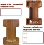 Summidate Customized Name Large Wooden Piggy Bank for Kids Boys Girls Alphabets Letter A-Z Coins Bills Money Change Bank Box Initial on Clear Cover (Laser Engraved) (Alphabet-I, Personalized-12)
