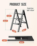WOA WOA 3 Step Ladder, Foldable Step Stool, Aluminum Lightweight Ladder for Home Kitchen Closet, Anti-Slip Pedals, Ease of Folding, Portable, 300lbs Capacity - Black