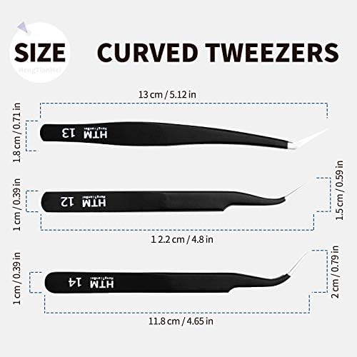 HengTianMei 8Pcs lash tweezers 3 Stainless Straight and 3 Curved Tip Eyelash Tweezers, With 2 Slant Pointed Precision Eyebrows Tweezers for eyelash extensions, Facial Hair, and Ingrown Hair Removal