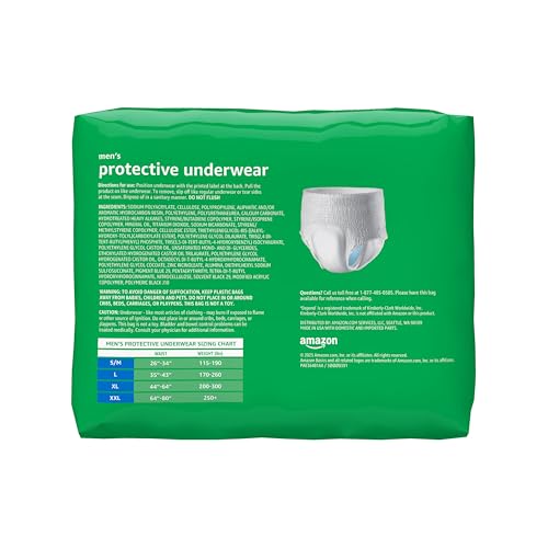 Amazon Basics Incontinence Underwear for Men, Maximum Absorbency, Large, 54 Count (3 Packs of 18)