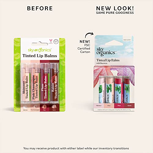 Sky Organics Tinted Lip Balms with Beeswax and a Rich Nourishing Blend of Plant Oils, Moisturizing Lip Balm to Lock In Moisture and Add A Sheer Wash Of Color & Shine , Four Assorted Flavors, 4pk.