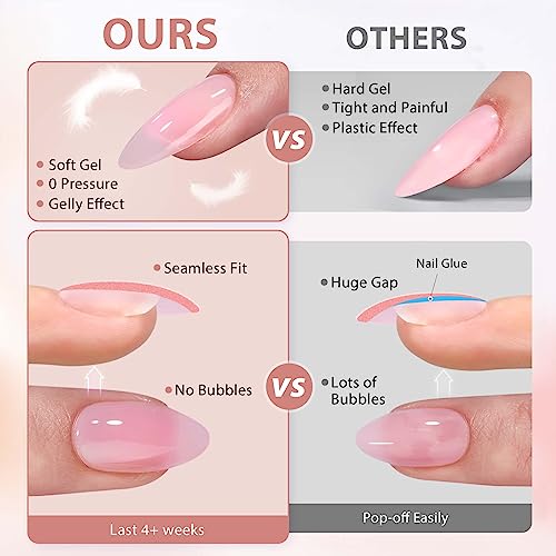 BTArtbox Soft Gel Nail Tips Square - Extra Short Press On Nails Natural XCOATTIPS Pre-applied Tip Primer, One-Step XS Square Gel Nail Tips Fake Nails for DIY Nail Art