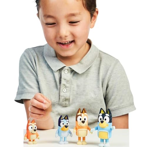 Bluey Family Figure 4-Pack – Includes, Bingo, Mum (Chilli) & Dad (Bandit), Poseable Collectible Toys for Kids, Durable Cake Toppers, for Toddlers & Fans, Ages 3+