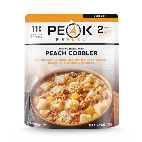 Peak Refuel Peach Cobbler | Real Ingredients | Ready in Minutes | Just Add Water | Premium Freeze Dried Backpacking & Camping Food | 2 Servings | Ideal MRE Survival Meal or Dessert