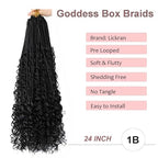 Goddess Box Braids Crochet Hair - 24 inch Crochet Box Braids Pre Looped 8 packs Boho Box Braids Crochet Hair Curly Ends,Bohomian Box Braid Crochet Hair for Black Women 1b