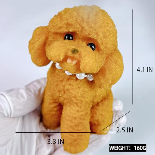 Handmade Big Taba Squishy Dog Toy, Taba Squishy Teddy Dog Toy, Cute Squishy Poodle,Realistic Puppy Toy, Silicone Mochi Fidget Pup, Stress Relief Gift for Adults & Kids (Brown-L)