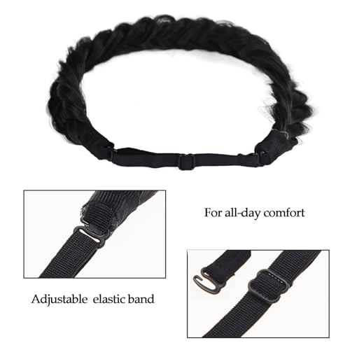 Braid Headband 2 Strands Messy Classic Chunky Long Plaited Wide Braids Elastic Stretch Premium Synthetic Braided Headband, Ladies Girls Boho Braids 65g (Headband A3)