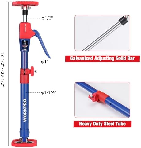 WORKPRO Cabinet Jack Support Pole, 18-1/2" to 29-1/2" Steel Telescopic Quick Support Rod Adjustable 3rd Hand Support System with 154 lbs Capacity for Cabinet Jack, Drywall Jack& Cargo Bars, 2-Pack