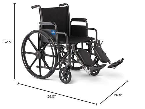 Medline Comfortable Folding Wheelchair with Swing-Back, Desk-Length Arms and Elevating Footrests, 18”W x 16”D Seat