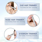 Nose Hair Trimmer for Women 2in1 Facial Hair Removal Trimmer - Metal Body, Rechargeable, Waterproof, Portable - Nose, Ear, Eyebrow, Peach-Fuzz, Lips, Chin FT2001 (Silver)
