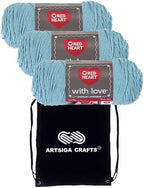 Red Heart with Love Iced Aqua E400-1502 (3-Skeins - Same Dye Lot) Worsted Medium #4 Acrylic Yarn for Crocheting and Knitting with Project Bag