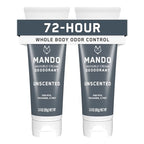 Mando Whole Body Deodorant For Men - Invisible Cream - 72 Hour Odor Control - Aluminum Free, Baking Soda Free, Skin Safe - 3 ounce (Pack of 2) - Unscented