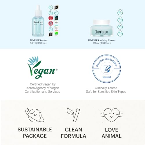 Torriden DIVE IN Serum 1.69 fl.oz. + Soothing Cream (Jar) 3.38 fl.oz. | Hyaluronic Acid Care Set | Deep Hydrating Skin Care to Get Glass Skin