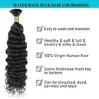 Wet and Wavy Human Braiding Hair No Weft Human Curly Hair for Boho Braids 100% Brazilian Virgin Human Hair Bulk for Micro Braids Hair 100g(2 bundles/1 pack)(24Inch,Natural Black)