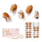 Nailog Semi Cured Gel Nail Strips 34 pcs| Long Lasting Nail Polish Sticker Wraps with Glossy Gel Finish, Maze