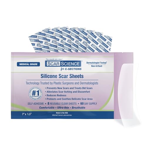 C Section Scar Silicone Strips for Surgical Scars, Tummy Tuck, C Section Recovery Must Haves - Silicone Scar Sheets - Large 7 inch, 8 Reusable Strips