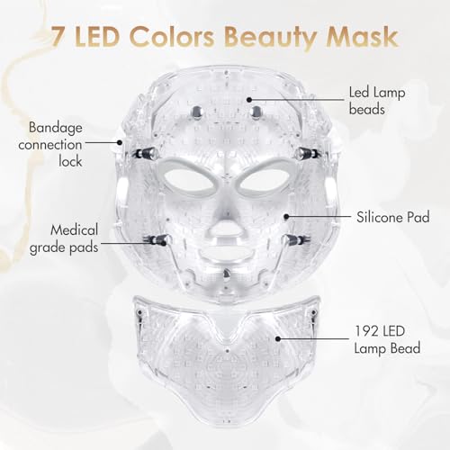 Red Light Therapy for face, 7 Colors LED Face Mask Light Therapy, Led Face Mask Light Therapy At Home, Blue Red Light Therapy Mask for Face