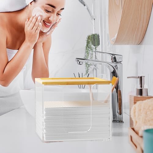 VITVITI Disposable Face Towel Holder Box, Acrylic Facial Towel Container for XL Clean Skin Club, Large Disposable Face Towel Storage with Bamboo Lid, for Bathroom, Vanity Makeup, Clear