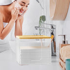 VITVITI Disposable Face Towel Holder Box, Acrylic Facial Towel Container for XL Clean Skin Club, Large Disposable Face Towel Storage with Bamboo Lid, for Bathroom, Vanity Makeup, Clear