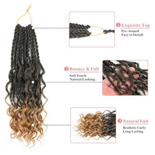 16 Inch Senegalese Twist Crochet Hair with Curly Ends - 8 Packs Boho Island Twist Crochet Hair Pre Looped Goddess Crochet Twist Hair for Black Women Braids Hair Extensions 1B/27