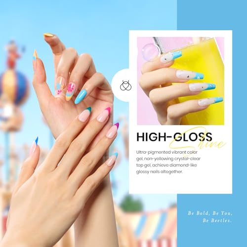 Beetles 23Pcs Gel Nail Polish Set with Base Gel Top Coat Spring Bright Colors, 2025 Valentine Gel Polish Kit Blue Pink Purple Orange Green Glitter Soak Off Uv Led Nail Gel Trendy Rainbow Nail Art