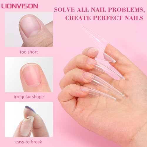 504PCS 3XL Stiletto Nail Tips, 3XL Extra Long Clear for Acrylic Nails Professional, 12 Sizes Tapered Acrylic Full Nail Tips Press On Gel Nail Tips for Nail Salons Home DIY