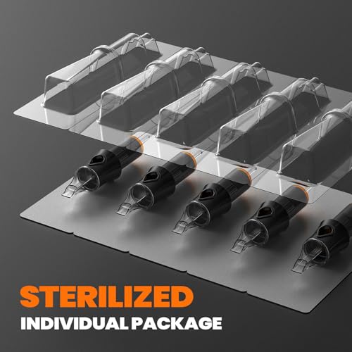 50 12RM Mixed Tattoo Cartridge Needles - 10Pcs each of 7RM, 9RM, 11RM, 13RM, 15RM,Sturdy and Durable Design Sharp Tips, Sterilized and Individually Packaged Compatible with Tattoo Pens