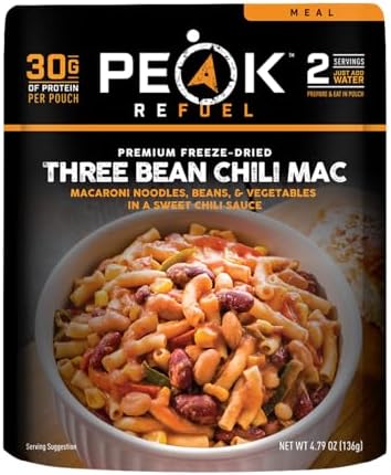 Peak Refuel Three Bean Chili Mac | Vegan | Freeze Dried Backpacking and Camping Food | Amazing Taste | High Protein | Quick Prep | Lightweight Meals