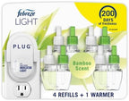 Febreze Plug In Air Freshener, Odor-Fighting Scented Oil Starter Kit, Air Fresheners for Home and Bathroom and Kitchen, Long Lasting for Strong Odors, Bamboo Scent, Warmer + 4 Refill