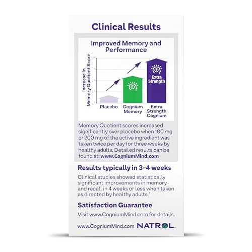 Natrol Cognium Memory Extra Strength, Brain Health Supplements for Adults, Brain Memory Supplements, Enhances Mental Agility in Healthy Adults, 60 Tablets, Up to a 30 Day Supply