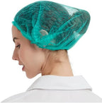 ProtectX 100-Pack Green Disposable Hair Nets, Elastic Head Cover, Bouffant Caps, Sanitation Head Cover for Food Service, Spa Men & Women - 21 inch