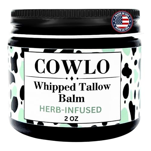 Whipped Tallow Balm for Skin, 100% Grass Fed Beef Tallow Face Moisturizer - Organic Body Butter, Beef Tallow for Skin, Eczema, Baby, Made in USA, Herb Infused, 2 oz
