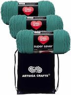 Red Heart Super Saver Jade E300-3862 (3-Skeins - Same Dye Lot) Worsted Medium #4 Acrylic Yarn for Crocheting and Knitting with Project Bag