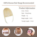 Clip In Bangs-100% Real Human Hair Bangs Clip Blonde Clip On Bangs Hair Extensions Fake Bangs Human Hair Wispy Bangs Hair Clip Fringe With Temples Hairpieces Curved Bangs For Daily Wear