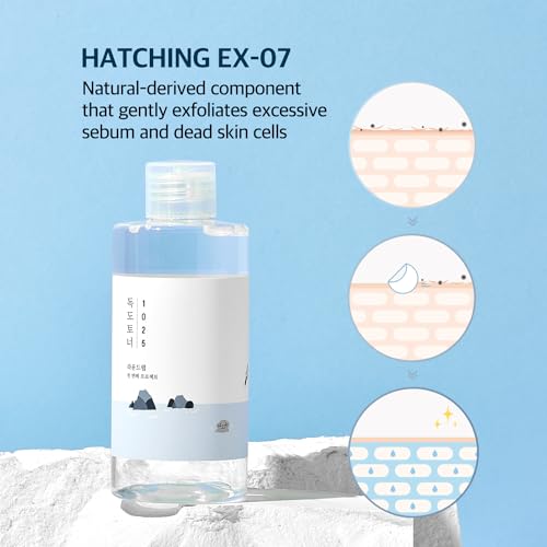 ROUND LAB 1025 Dokdo Toner 6.76 Fl Oz, Oil Control and Reduces Excess Sebum, Gentle Exfoliating Facial Toner, Deep Sea Water for Moisturization, Soft Finish Without Stickiness, Korean Skin Care