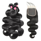12A Human Hair Bundles 3 Bundles With Closure Body Wave Bundles Human Hair 100% Unprocessed Brazilian Virgin Hair Bundles Human Hair Extensions Quick Weave Bundles Human Hair Natural Black 24 26 28+22