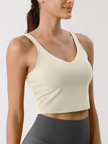 ODODOS Cloud Feeling Tank Bra for Women U Back Wirefree Longline Sports Bra Yoga Crop Top