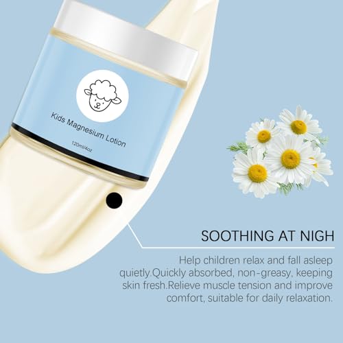 Magnesium Lotion for Kids, for external use only, helps children keep calm before sleep and at night, and children's relaxation formula 4 oz
