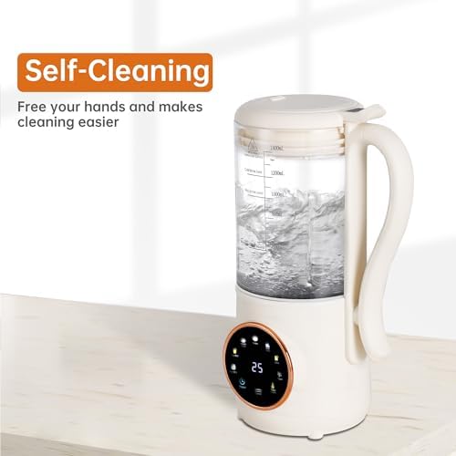 8-in-1 Automatic Soy Milk Maker with Self-Cleaning, 1400ml Large Capacity for Almond, Coconut, Oat Milk, Nut Milk, Juice, 16 Stainless Blades, 24H Delay Timer