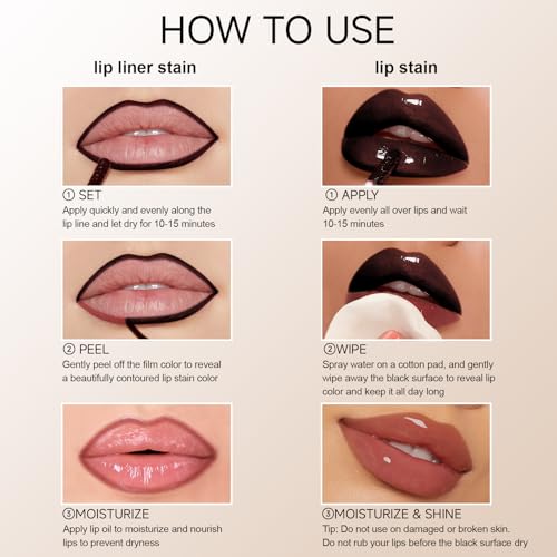 KISSIO Lip Stain Set,Peel Off Lip Liner Stain and Lip Care Oil,Transfer Proof,Long Lasting and Waterproof Lip Tint,Matte Finish,Lip Combo,07 Berry