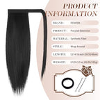 FESHFEN Straight Ponytail Extensions Long Drawstring Natural Synthetic Pony Tail Hair Pieces Clip in Ponytails Hairpieces for Women, Black Brown 14 inch