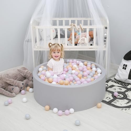GOGOSO Ball Pit Balls for Toddler, Baby Plastic Playballs Kids Soft Pastel Pelotas Non-Toxic BPA-Free,Pink+Grey+Beige+White,100 Balls