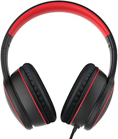 RORSOU R10 Kids Headphones Over-Ear with Microphone, Lightweight Folding Stereo Bass Headset with 1.5M No-Tangle Cord, Portable Wired Headphones for Smartphone Tablet Computer MP3 / 4 (Black)