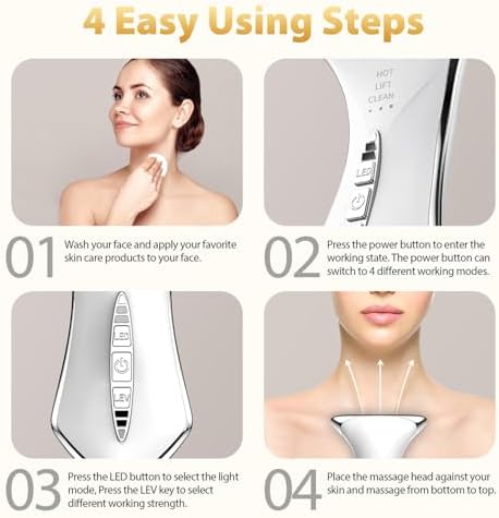 True Beauty Glow Facial Massager for Neck Care, Red Light for Face,Water Resistant 5-in-1 Led Facial Sculptor (White-Silver)